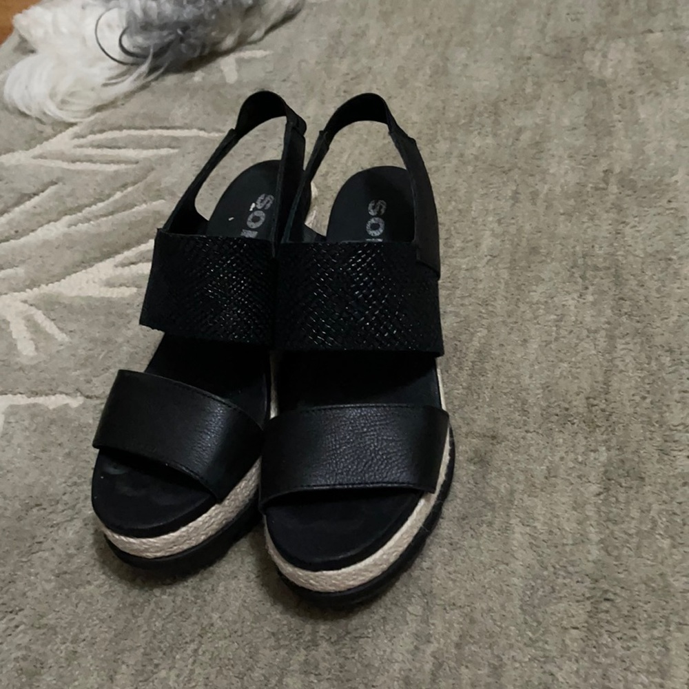 Sorel Black Platform Sandals